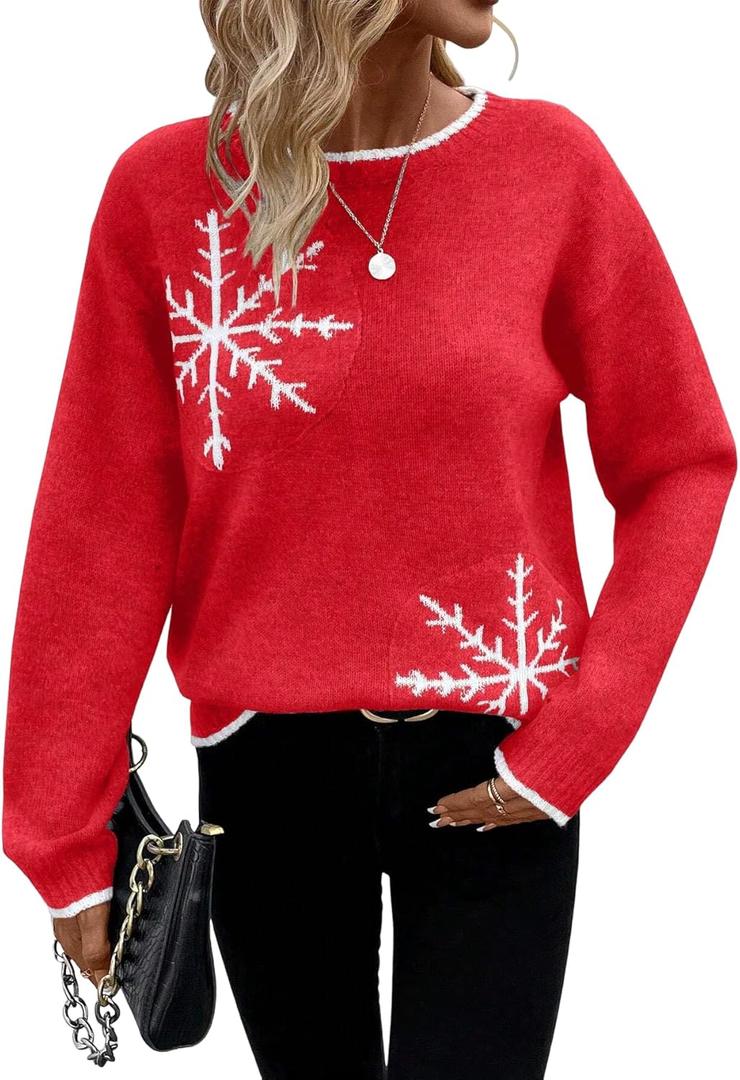 ZAFUL Women's Christmas Sweater Ugly Christmas Pullover Sweater Knit Long Sleeves Novelty Pullover for Party (Medium)