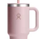 Hydro Flask Travel Tumbler with Handle, Lid and Straw - Insulated Stainless Steel in 32 Oz Tonal Trillium Pink