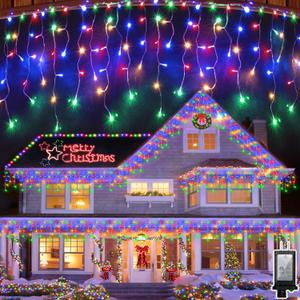 82ft 792 LED 176 Drops Christmas Lights, Outdoor Hanging lights with 8 Modes and Timer Memory, Plug In Outside Waterproof Curtain String Lights for House Fence Tree Holiday Decorations (Multicolor)