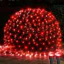 WBao Christmas Net Lights 200LED F8 Big Bulbs, 8.4ft x 5.2ft Christmas Bushes Lights with 8 Modes, Timer, UL Certified, End to End Connectable, Waterproof for Lawn, Bushes Outdoor Xmas Decoration, Red (Plug in)