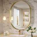 JIINGYO Oval Mirror, 24"×32" Gold Bathroom Mirror, Oval Mirror for Bathroom, Gold Vanity Mirror for Wall, Entryway, Living Room, Wall Mount Mirrors Hangs Vertical or Horizontal