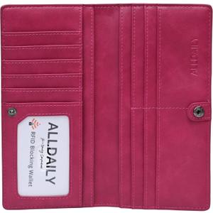 Alldaily Ultra Slim Thin Women Wallet RFID Blocking Credit Card Holder Bifold Long Ladies Billfold (Fuchsia Purple)