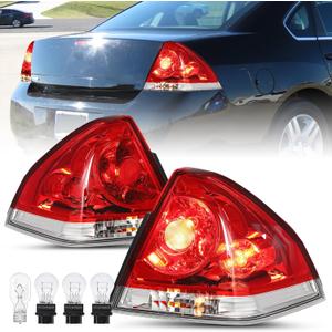 Fit for 2006-2013 Chevy Impala Tail Light Assembly Replacement Halogen Outer Rear Taillight OE Direct Replacement Brake Tail Lamp Pair Set LH+RH (with all Taillights Bulbs, Driver & Passenger Side)