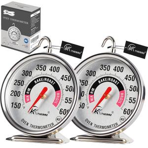 Oven Thermometer 150-600F Pro Accurate Oven Temperature Gauge for Oven Easy Read, Food Thermometer Hang or Stand (Oven-Cooking Zone-Labeled (2Pack))