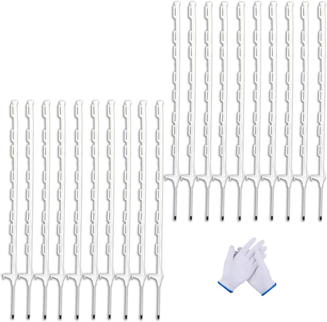 20 Pack 48inch Step-in Electric Fence Posts Temporary Plastic Fence Stakes for Garden and Farm Protection, Easy to Install and Move.White