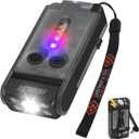 BORUIT V30 LED Small Powerful EDC Flashlight with Red and 365nm UV Light,180Rotation,USB A/C-C Rechargeable Pocket Flat Keychain Flashlight with Clip,120DB Buzzer,Power Bank Function(Black)