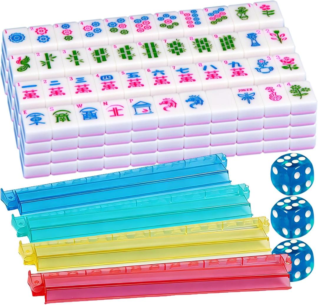 Pink American Mahjong Game Set 166 Mahjong Tile Set 1.2-inch American Mahjong Tile Set with 4PCS Mahjong Racks with Pushers