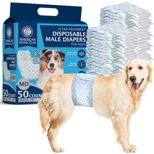 American Kennel Club Male Dog Wrap, Disposable Diapers with Wetness Indicator, Medium, 50 Count (MD Waist Size 18 - 25 in)