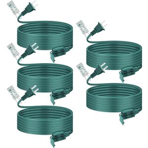 5 Pack Indoor Extension Cord 12 Feet Green Includes 3 Polarized Outlets with Protective Plug Cap 18 Gauge 125 Volts 2 Prong Christmas Lights Extension Cord for Holiday Xmas Home Office