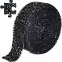 Locacrystal Bling Crystal Resin Rhinestone Diamond Ribbon,Self-Adhesive Iron-on DIY Glitter Gem Stickers for Crafts Cars Clothing Decoration 3cm 3yard Black