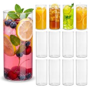 Water Glasses Set of 12, Thin Highball Glasses, 17 Oz Tall Drinking Glasses, Lightweight Crystal Collins Glasses for Water, Juice, Cocktails, Mojito, Whiskey