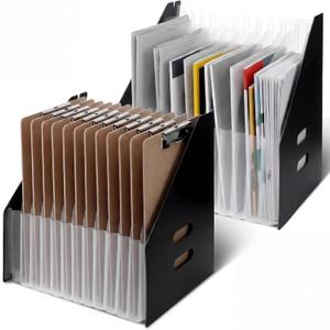 2 Pcs Clipboard Holder 13 Slots Accordion Expanding Clipboard Stand Vertical Clipboards Storage Holder Desk File Paper Magazine Desk Accessory Organizer for Home and Office