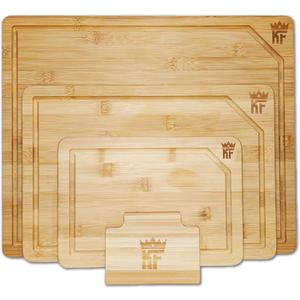 KF Bamboo Cutting Board Set of 3 with Holder - Large, Medium, Small, Pre-Oiled, 1 Inch Thick, 7 Layer Wood Cutting Boards for Kitchen, Inside Handles for Tray or Charcuterie Board