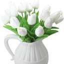 Artificial Tulips 10 Heads Mini Real Touch Artificial Flowers Fake Tulip for Home Decor Wedding Party DIY Bouquet Flowers (White)