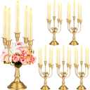 Hushee 6 Pcs Gold Candelabra Candle Holders 5 Arm 12" Metal Candlestick Holder Gold Candelabra Centerpieces for Tables Wedding Holiday Birthday Party Event Reception Decor