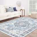 Area Rug 8x10, Large Vintage Boho Rug, Ultra-Soft Low Pile, Washable, Non Slip, Stain Resistant, Printed Carpet for Living Room Bedrooms Playroom Office Kitchen, Light Blue