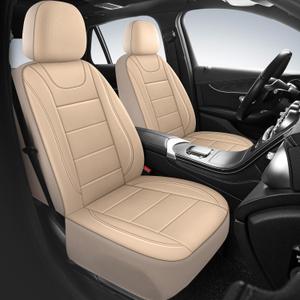 HChengkikz Car Seat Covers, Quilting Leather Seat Cover Two Front Seats, Waterproof Faux Leather Automotive Seat Covers for Cars, Universal Car Interior Fit for SUVs, Trucks, Airbag Compatible (2PCS) (N4 Beige)