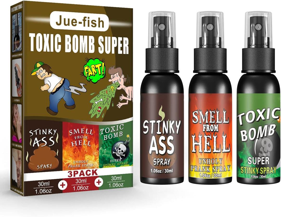 3P Fart Spray Extra Strong 30ml Potent Stink Spray Non Toxic Fart Bomb Prank Stuff Hilarious Gag Gifts for Adults or Kids (Ass+bomb+hell)
