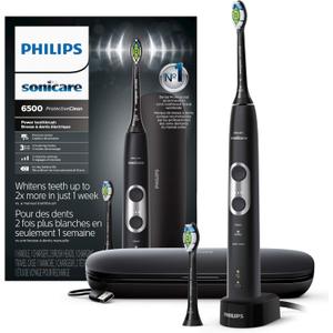 Philips Sonicare ProtectiveClean 6500 Rechargeable Electric Toothbrush, with Pressure Sensor, 3 Cleaning Modes, SmarTimer and QuadPacer, 14-Day Battery Life, Charging Travel Case, Black, HX6462/08