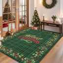 GarveeHome Christmas Green Checkered Rug for Bedroom, 3x5 Area Rugs for Living Room with Soft Low Pile, Christmas Holly Print Washable Rug for Kitchen, Stain Resistant Office Playroom Holiday Carpet
