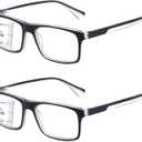 Missfive 2-Pack Mens Light Multifocus Progressive Reading Glasses Blue Light Blocking, Multifocal Spring Hinge Readers No-Line Quality Comfort Trifocal (Workspace For Near Range, Black, 1.5x)