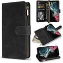 ZZXX for Samsung Galaxy S22 Ultra Case Wallet with Card Slot Premium Soft PU Leather Zipper Flip Folio with Wrist Strap Kickstand Protective Cover for Samsung S22 Ultra Wallet Case(Black-6.8 inch)