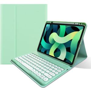 Keyboard Case for iPad A16 11th Gen 11 inch 2025, iPad 10th Generation 10.9 inch 2022, Magnetic Detachable Bluetooth Round Key Color Keyboard Cover (Mint Green)