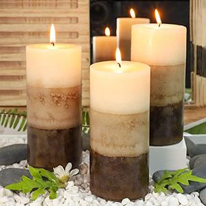 3x6 Pillar Candles Vanilla Cupcake Scented Immeiscent Aromatherapy Candles 60+ Hours Burn Long Lasting, Mottled Layered Candles for Home Scented SPA Restaurant Set of 3