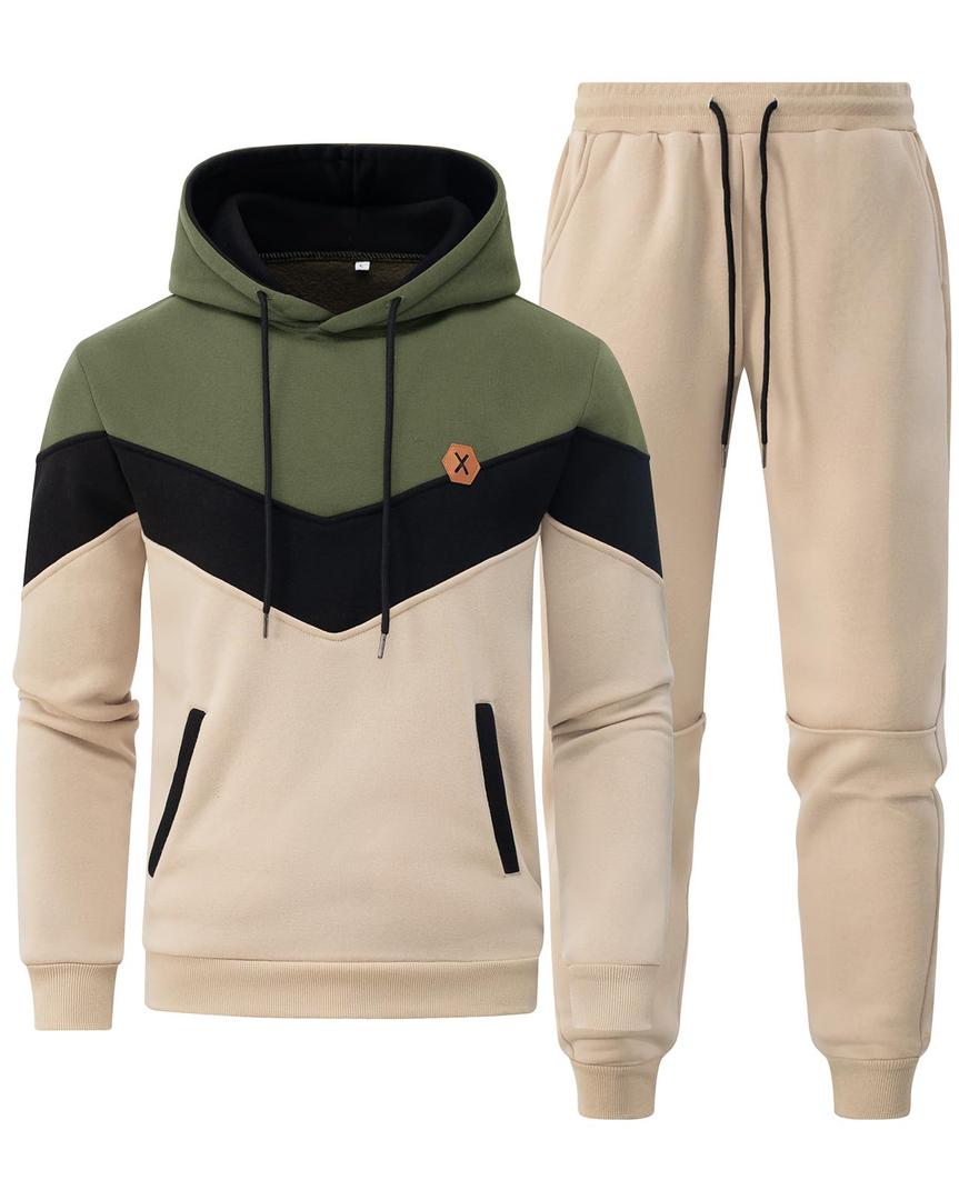 Hzyouke Mens Hoodie Tracksuit Set 2 Pieces Athletic Hooded Sweatsuit Casual Outfit Sweatshirt and Joggers Set Khaki XX-Large