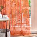 FINECITY Vintage Lace Curtains 96 Inch Length, Country Rustic Floral Leaf Design Sheer Lace Curtains 2 Panels, Rod Pocket Privacy Sheer Window Lace Curtains, 52 x 96 Inch, Burnt Orange
