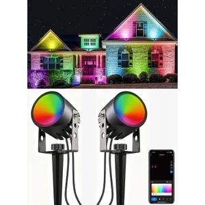 Ligency Spotlight Outdoor Smart Low Voltage Landscape Lights, 2 Pack Outdoor Spot Lights IP65 Waterproof RGBW Color Changing Spotlights for Yard Garden, 28.8Ft
