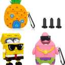 [3 Pack] Funny Airpod Case for AirPod 2/1, 3D Cartoon Character Cute Airpods 1&2 Case Kawaii AirPods 1/2 Cover for Men Boys Gift Protective Silicone Case with Keychain Accessories