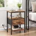 DUMOS Nightstand with Charging Station, Bedside Table with Fabric Drawers, 15.7"D x 11.8"W x 23.29"H