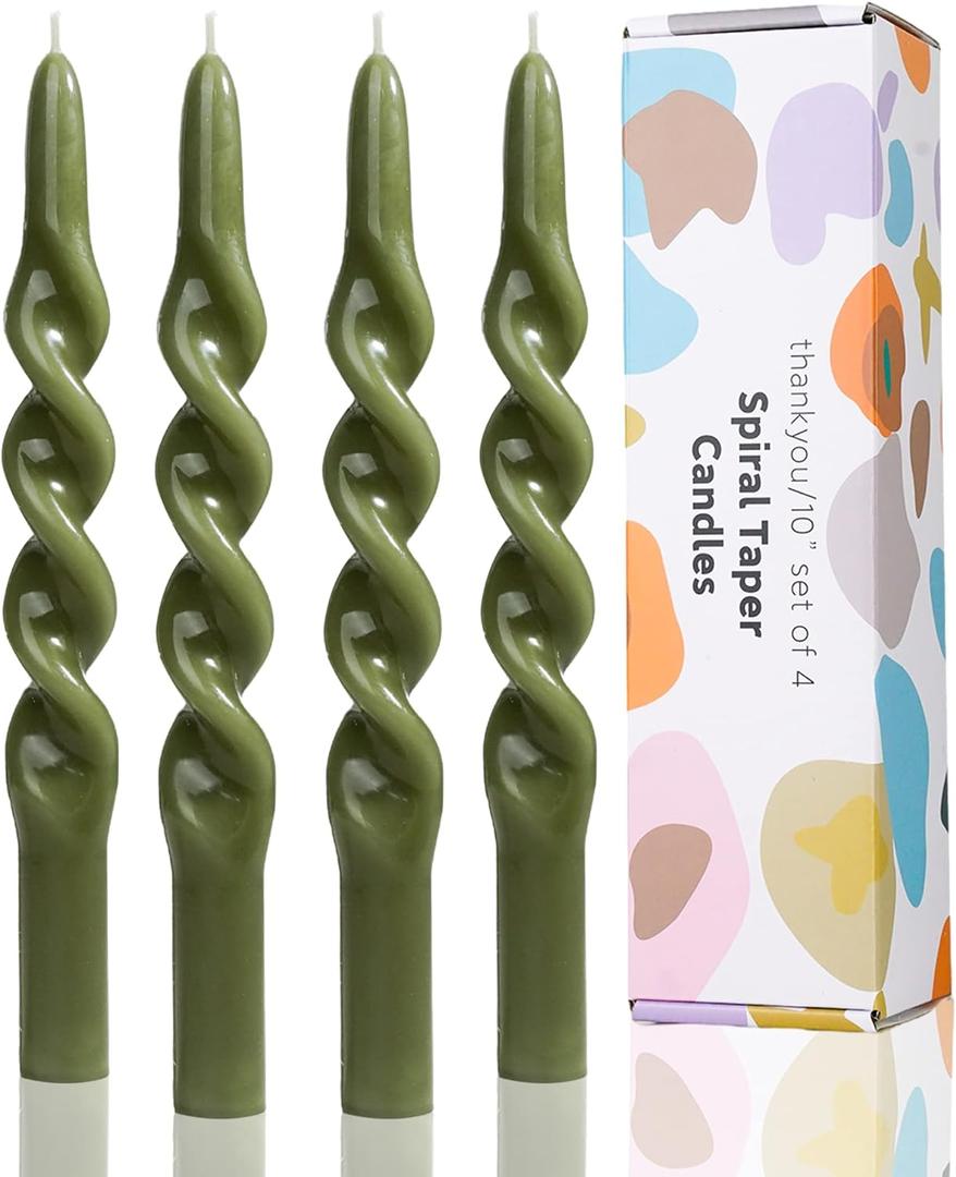 Olive Spiral Taper Candle Tapered Candlesticks,Twisted Taper Candles for Table Decor Housewarming Gift Idea-10inch,4pcs(Olive Green-B)