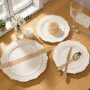 Liacere 350PCS Ivory Plastic Plates-Cream Disposable Plates With Gold Rim-50Guest Baroque Plastic Dinnerware include 100 Plates - 50 Pack Pre Rolled Napkins Silverware 50Cups for WeddingMother's Day