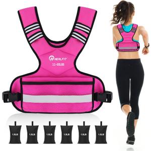 Weighted Vest for Women and Men, 5-10lb/11-20lb/18-30lb Adjustable Weighted Vest with Reflective Strip, Body Weight Vest for Walking, Running, Fitness, Strength Training (Pink)