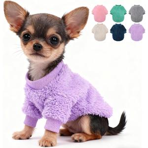Dog Sweater for Small Dogs Girl Boy, Winter Fleece Teacup Dog Sweaters, Cute Puppy Clothes Warm Soft Pet Outfit Apparel (Purple, X-Small)