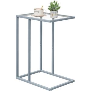 End Table,C Shaped Side Table for Sofa, Glass Couch Tray Snack Dinner Table for Living Room, Bedroom, TV Tray Table for Small Space, Living Room, Bedroom, Easy Assembly (Gray)