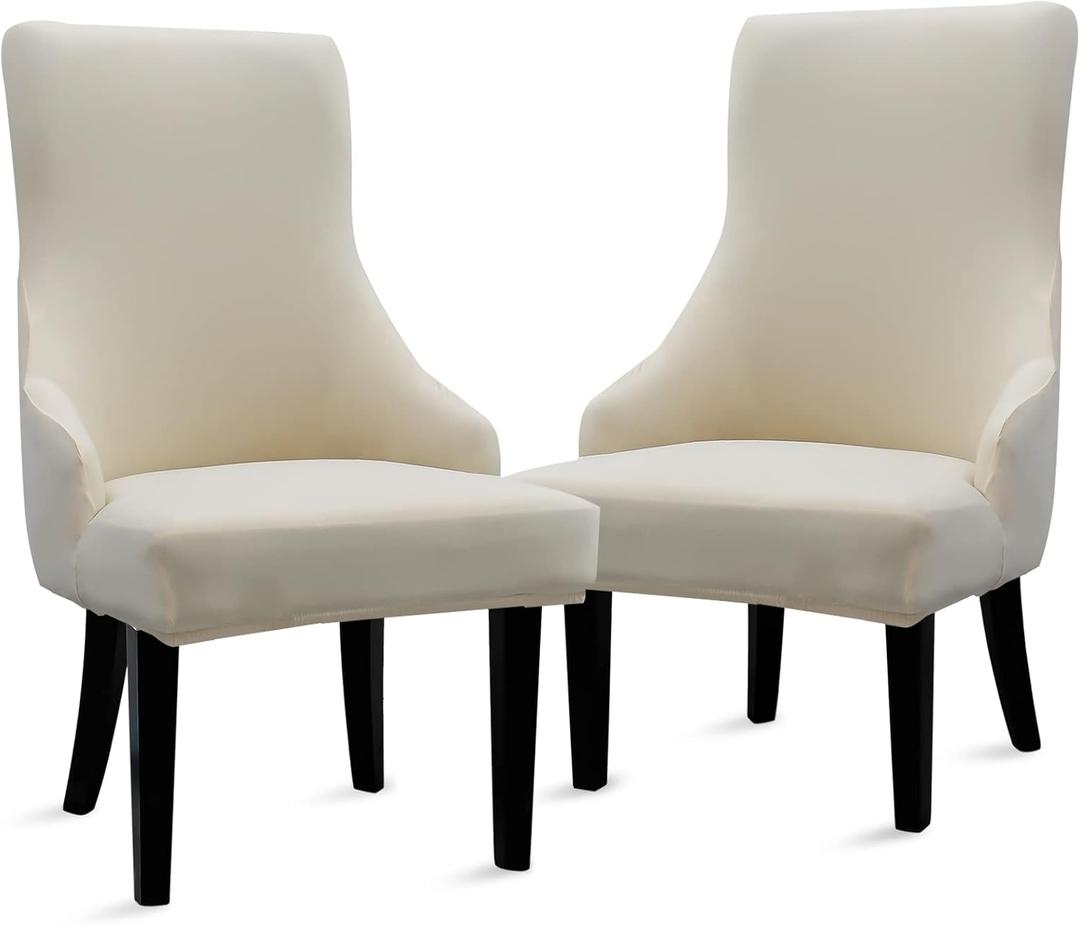 Liykimt Stretch Wingback Side Chair Slipcover-Accent Chair Cover Slipcover with Arm,Washable Upholstered Arm Dining Chair with Nailed Trim Protector for Dining Living Room Set of 2, Beige (Grey/Black)