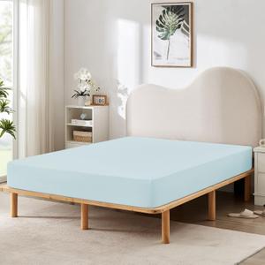 HBHLFZ King Fitted Sheet Only, Soft Breathable Bottom Sheet - 78"x80" Deep Pockets King Size Fitted Sheet - All Around Stretch Fit, Wrinkle Resistant, Colorfast - Easy Care, Light Blue