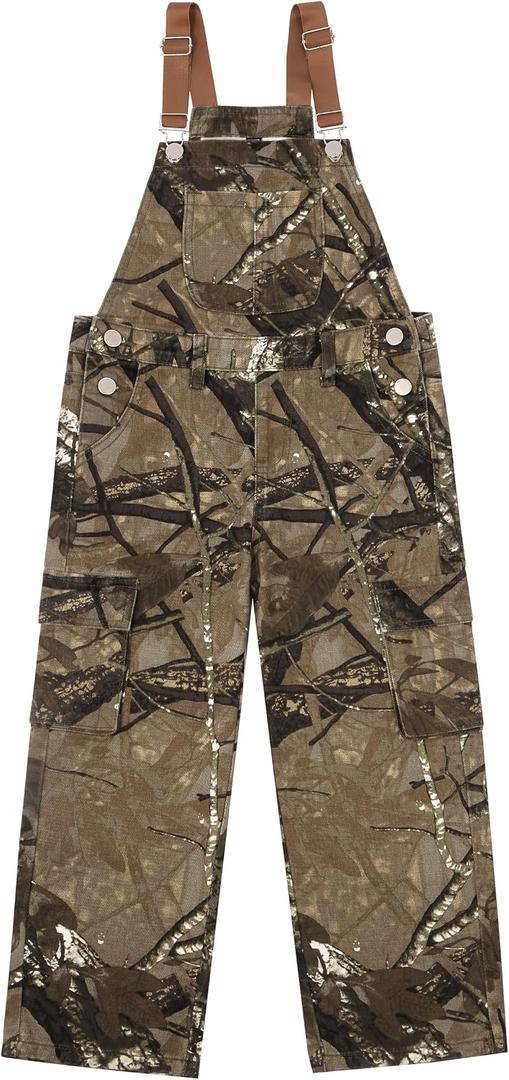 Girls Boys Camo Bib Overalls,Kids Overalls Straight Leg Denim Jumpsuits Cargo Pants with Pockets 6-7 Years