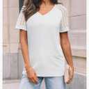 AUTOMET Womens Summer Short Sleeve T Shirt 2025 V Neck Tops Spring Vacation Lace Blouses Dressy Casual Fashion Clothes Size L