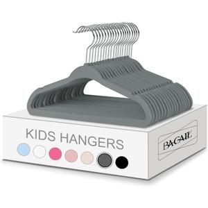 BAGAIL 50 Pack Kids Velvet Hangers 14 Inches Children's Clothes Hangers Non-Slip Baby Hangers for Infant/Toddler (Grey) (Gray)