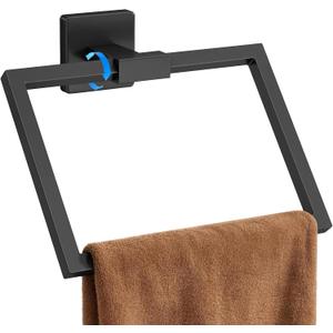 CHJgroup Hand Towel Holder for Bathroom Wall, Square 180 Swivel Towel Ring Stainless Steel Heavy Duty Black Towel Hanger for Bath, Kitchen