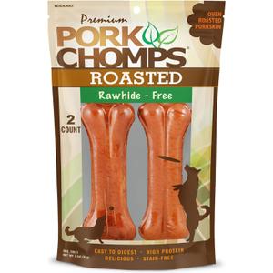 Pork Chomps Roasted Pressed Pork Skin Dog Chews, 4.5-inch Bone, 2 Count (EXP 06/12/28)