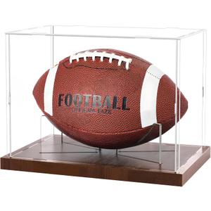 Football Display Case Acrylic Clear, Football Stand Holder Full Size with Solid Wood Base, UV Protected Football Display Box with Removable for Football Fans & Collectors, Memorabilia & Gift