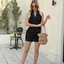 MorwenVeo Women's Summer 2 Piece Blazer Outfits Sleeveless Halter Vest Shorts Sets Sexy Casual Vacation Outfits (Black, S)