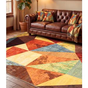 YIHOUSE Brown Area Rug 5x7,Geometric Burnt Orange Area Rug Non Slip,Farmhouse Rugs Washable,Vintage Burgundy Carpets for Bedroom, Boho Rug for Kitchen,Dining Room