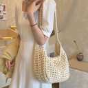 Crochet Beach Bag Summer Knit Crossbody Bags for Women Vacation Purse Mesh Woven Shoulder Bag