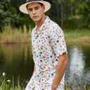 Vytroon Men's Hawaiian Shirts Wrinkle Free Short Sleeve Button Down Tropical Beach Vacation Shirt (Medium, White- Planet Cluster)